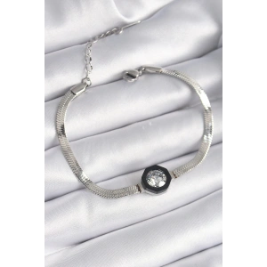 BFS 316L Çelik Gümüş Renk Zirkon Taşlı İtalyan Zincir Model Kadın Bileklik