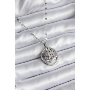 BFS 316L Çelik Gümüş Renk Zirkon Taşlı Jaguar Model Kadın Kolye