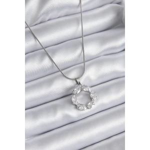 BFS 316L Çelik Gümüş Renk Zirkon Taşlı Kadın Kolye