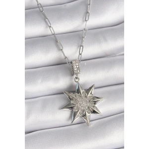 BFS 316L Çelik Gümüş Renk Zirkon Taşlı Kutup Yıldızı Model Kadın Kolye
