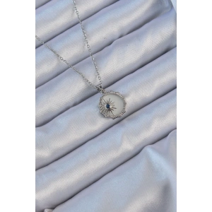 BFS 316L Çelik Gümüş Renk Zirkon Taşlı Mineli Kutup Yıldızı Kolye