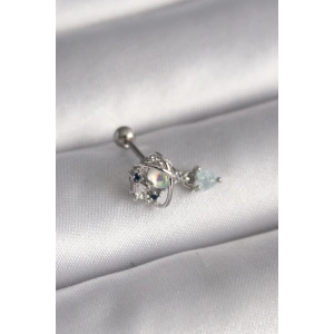 BFS 316L Çelik Gümüş Renk Zirkon Taşlı Sallantı Kalp Detay Tragus Piercing