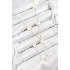 BFS 316L Çelik İncili Kalp Figürlü Y Model Gold Renk Kadın Kolye