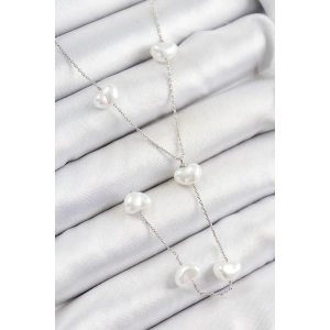 BFS 316L Çelik İncili Kalp Figürlü Y Model Gümüş Renk Kadın Kolye