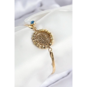 BFS 316L Çelik Nazar Boncuk Detaylı Hayat Ağacı Model İtalyan Zincir Gold Renk Kadın Bileklik