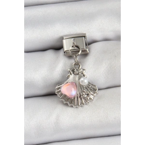 BFS 316L Çelik Sallantılı İnci Detaylı İstiridye Model Gümüş Renk Nomination Charm