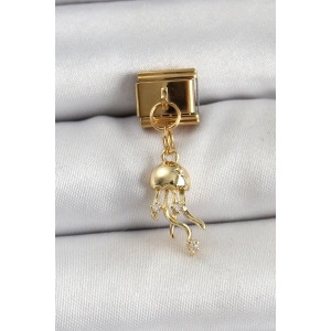 BFS 316L Çelik Sallantılı Zirkon Taşlı Deniz Anası Model Gold Renk Nomination Charm