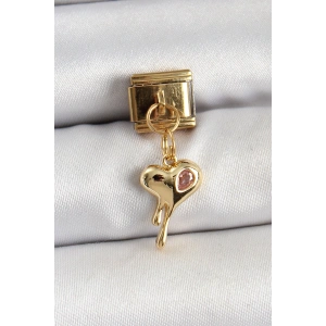 BFS 316L Çelik Sallantılı Zirkon Taşlı Eriyen Kalp Model Gold Renk Nomination Charm