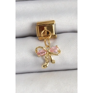 BFS 316L Çelik Sallantılı Zirkon Taşlı Fiyonk Model Gold Renk Nomination Charm