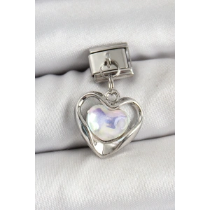 BFS 316L Çelik Sallantılı Zirkon Taşlı Kalp Model Gümüş Renk Nomination Charm