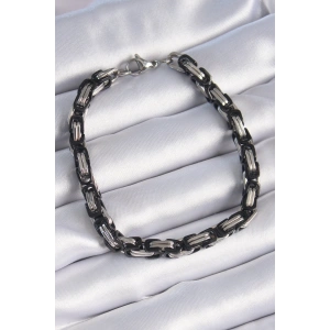 BFS 316L Çelik Siyah Gümüş Renk Kral Zincir Model Erkek Bileklik