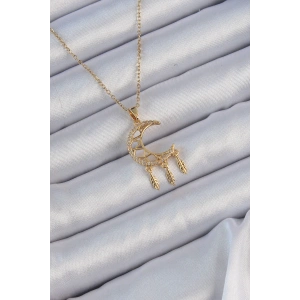 BFS 316L Çelik Zincir Altın Renk İşlemeli Zirkon Taşlı Ay Kolye