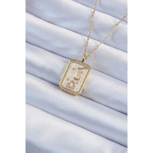 BFS 316L Çelik Zincir Altın Renk Zirkon Taşlı Çerçeveli Tarot Kolye