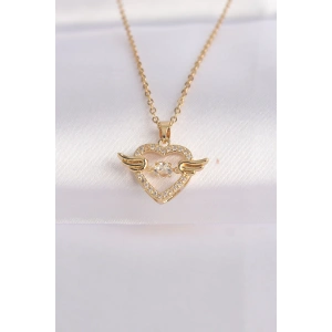 BFS 316L Çelik Zincir Altın Renk Zirkon Taşlı Kanatlı Kalp Kolye