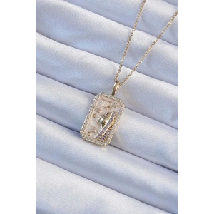 BFS 316L Çelik Zincir Altın Renk Zirkon Taşlı Yüz Figürlü Tarot Kolye