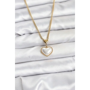 BFS 316L Çelik Zincir Gold Renk Bombeli Kalp Model Kadın Kolye