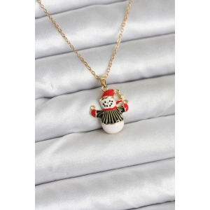 BFS 316L Çelik Zincir Gold Renk Kardan Adam Figürlü Yılbaşı Temalı Kadın Kolye