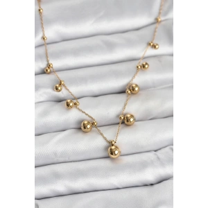 BFS 316L Çelik Zincir Gold Renk Topçuklu Kolye