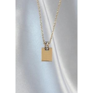 BFS 316L Çelik Zincir Gold Renk Zirkon Taşlı Aşk Mektubu Kolye