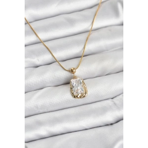 BFS 316L Çelik Zincir Gold Renk Zirkon Taşlı Kadın Kolye