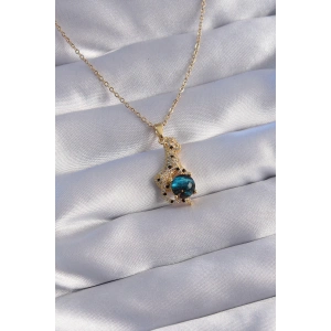 BFS 316L Çelik Zincir Gold Renk Zirkon Taşlı Panter Figürlü Gezegen Kolye