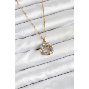 BFS 316L Çelik Zincir Gold Renk Zirkon Taşlı Sarmal Model Kadın Kolye