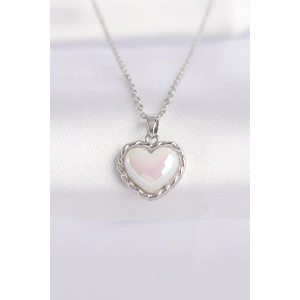 BFS 316L Çelik Zincir Gümüş Renk Beyaz Taşlı Bombeli Kalp Kolye