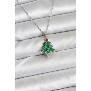 BFS 316L Çelik Zincir Gümüş Renk Çam Ağacı Model Yılbaşı Temalı Kadın Kolye