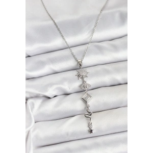 BFS 316L Çelik Zincir Gümüş Renk Güneş ve Enerji Model Kadın Y Kolye