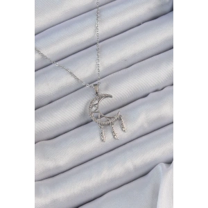 BFS 316L Çelik Zincir Gümüş Renk İşlemeli Zirkon Taşlı Ay Kolye