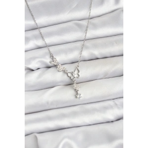 BFS 316L Çelik Zincir Gümüş Renk Kelebek Model Kadın Kolye