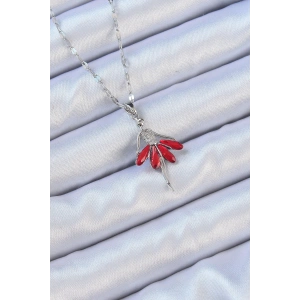 BFS 316L Çelik Zincir Gümüş Renk Kırmızı Etekli Zirkon Taşlı Balerin Kolye