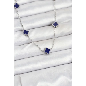 BFS 316L Çelik Zincir Gümüş Renk Lacivert Baby Boy Yonca Kadın Kolye