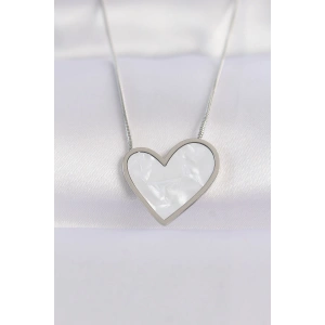 BFS 316L Çelik Zincir Gümüş Renk Mermer Desenli Kalp Kolye