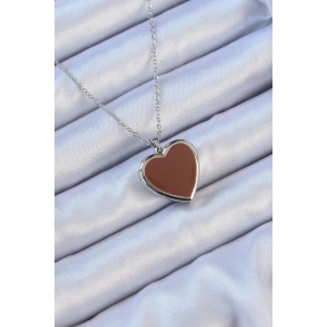 BFS 316L Çelik Zincir Gümüş Renk Mineli İçi Açılan Kalp Kolye