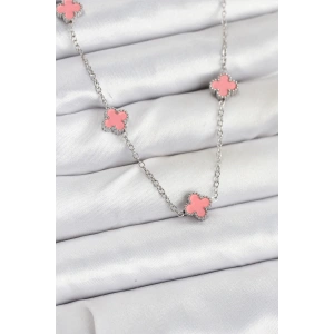 BFS 316L Çelik Zincir Gümüş Renk Pembe Baby Boy Yonca Kadın Kolye