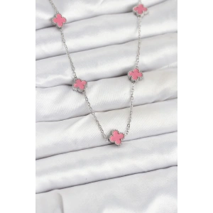 BFS 316L Çelik Zincir Gümüş Renk Pembe Baby Boy Yonca Kadın Kolye