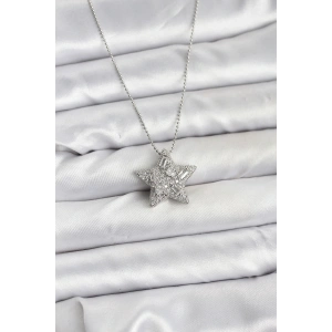 BFS 316L Çelik Zincir Gümüş Renk Zincirli Gümüş Yıldız Model Kadın Kolye