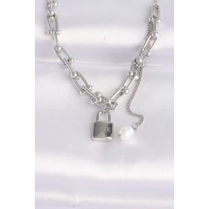 BFS 316L Çelik Zincir Gümüş Renk Zincirli Love Yazılı Kilit Kolye