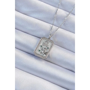 BFS 316L Çelik Zincir Gümüş Renk Zirkon Taşlı Aslan Figürlü Tarot Kolye