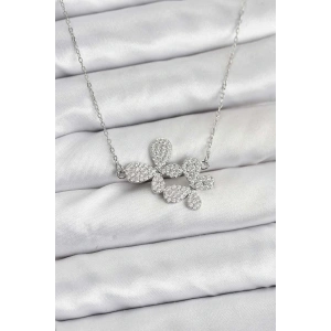 BFS 316L Çelik Zincir Gümüş Renk Zirkon Taşlı Kelebek Model Kadın Kolye