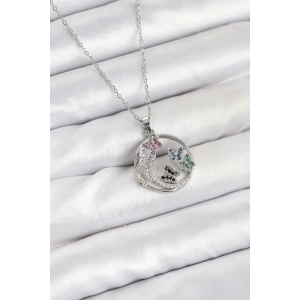 BFS 316L Çelik Zincir Gümüş Renk Zirkon Taşlı Kelebekli Kadın Kolye