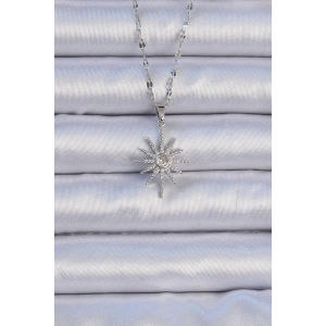 BFS 316L Çelik Zincir Gümüş Renk Zirkon Taşlı Kutup Yıldızı Kolye