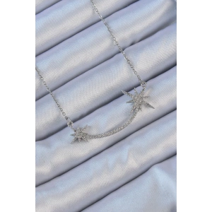 BFS 316L Çelik Zincir Gümüş Renk Zirkon Taşlı Kutup Yıldızı Kolye