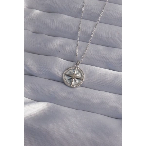 BFS 316L Çelik Zincir Gümüş Renk Zirkon Taşlı Kutup Yıldızı Kolye