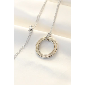 BFS 316L Çelik Zirkon Taşlı Çift Renkli Tifany Kolye