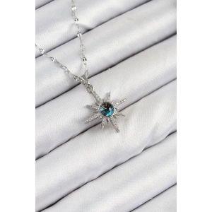 BFS 316L Çelik Zirkon Taşlı Kutup Yıldızı Model Gümüş Renk Kadın Kolye