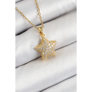 BFS 316L Çelik Zirkon Taşlı Yıldız Model Gold Renk Kadın Kolye