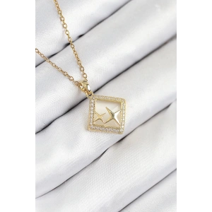 BFS 316L Çelik Zirkon Taşlı Yıldız Model Gold Renk Kadın Kolye