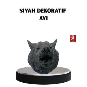 BFS 3D Siyah Ayı Başı Duvar Süsü Özel Tasarım Dekoratif Heykel 25x19 cm